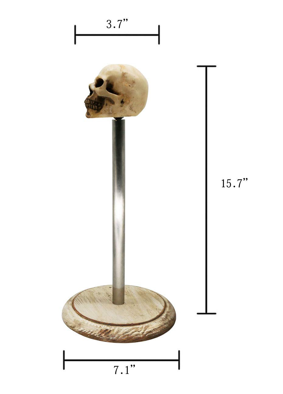 Rustic White Wood Skull Stand Up Paper Towel Holder, Easy One-Handed Tear Kitchen Paper Towel Dispenser With Weighted Base For S
