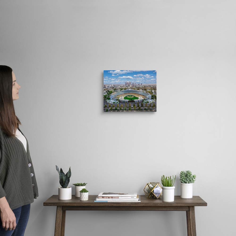CANVAS ON DEMAND Los Angeles Dodger Stadium Canvas Print, 14"x11", Artist-Grade Canvas, White, Dark Forest Green, Blue, Light Gray