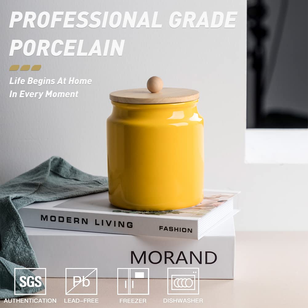 SWEEJAR Kitchen Canisters  28 FLOZ Ceramic Food Storage Jar with Bamboo Lid for Serving Ground Coffee  Tea  Sugar  Salt  (Yellow)