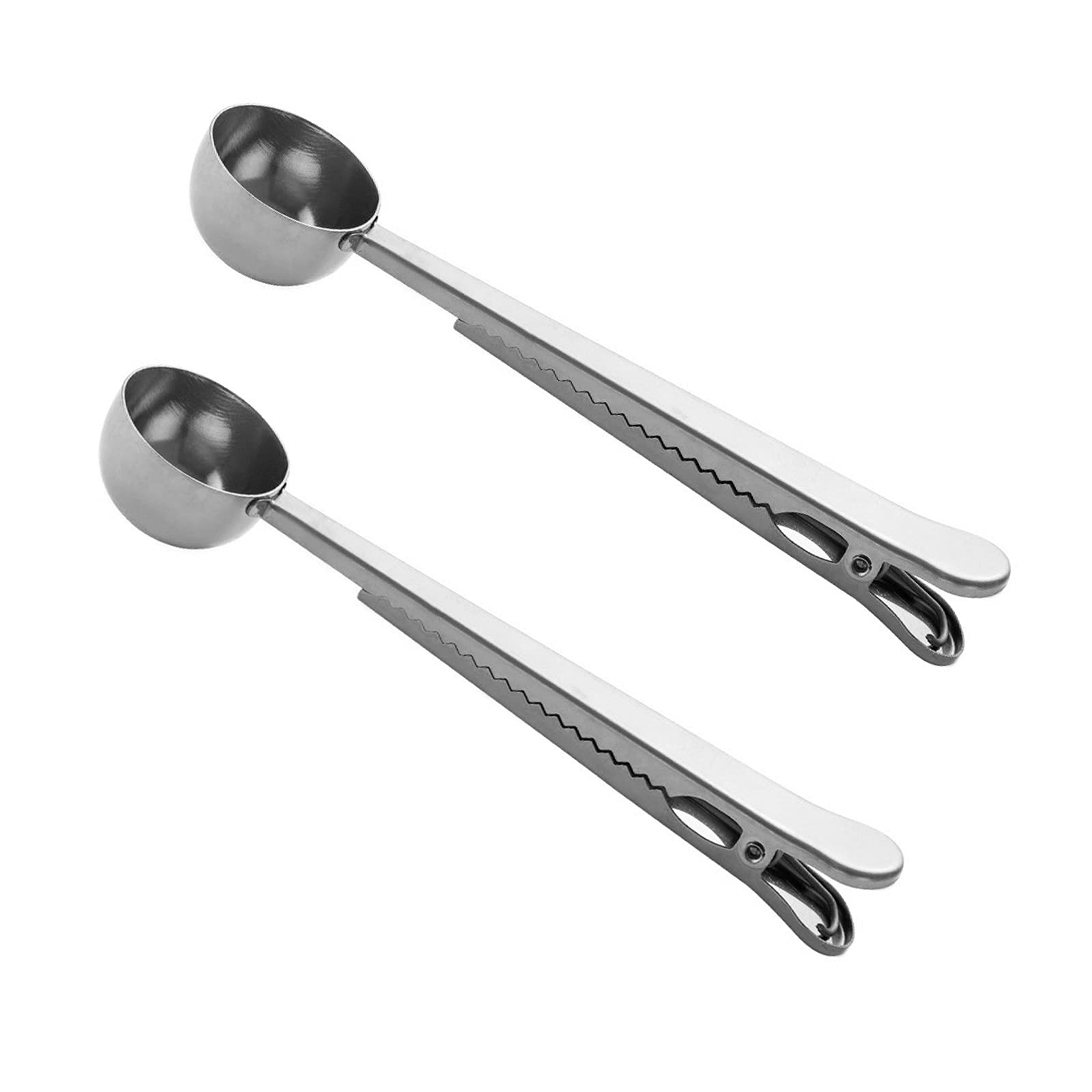 Coffee Scoop Spoon With Bag Clip, Set Of 2 (Silver)