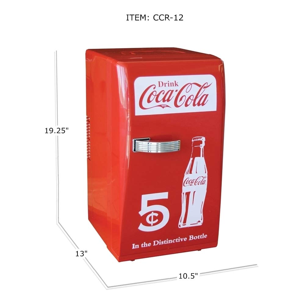 Coca-Cola Retro 18 Can Mini Fridge W/ 12V Dc And 110V Ac Cords, 22L (23 Qt), Portable Cooler, Red, Travel Fridge For Drinks, Sna
