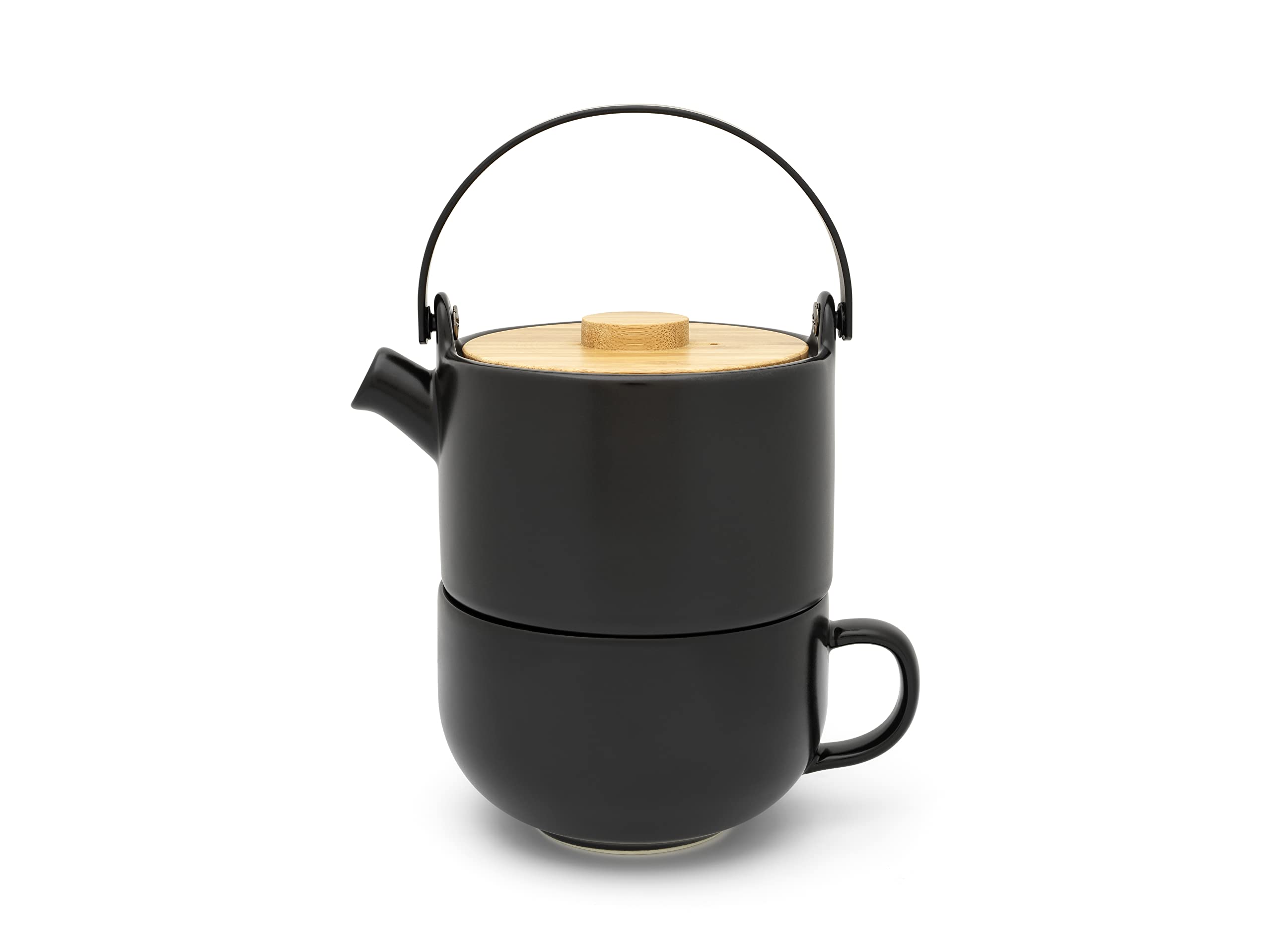 Bredemeijer 142008 Umea Tea-For-One Set Ceramic Matt Black With Bamboo Lid
