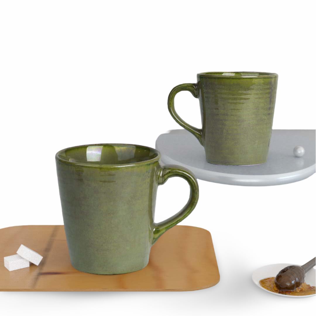 The Earth Store Pearl Studio Green Coffee Mug Set Of 2 Ceramic Mugs To Gift To Best Friend, Tea Mugs, Microwave Safe Coffee Mugs