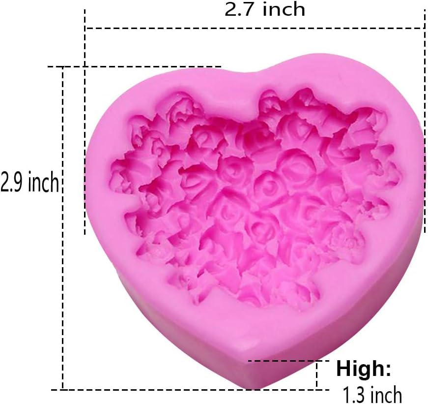 Obtanim Silicone 3D Rose Flower Mold Love Heart Shape Fondant Soap Cake Mould For Chocolate Wedding Valentine