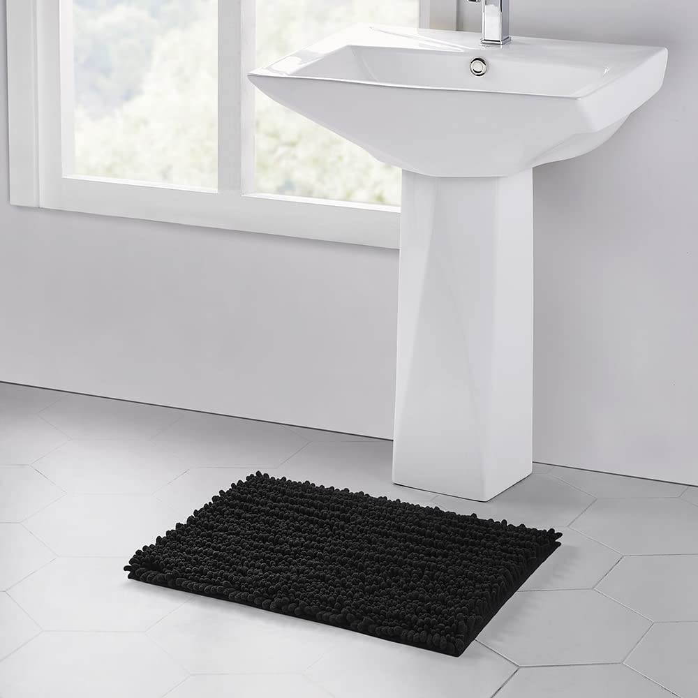 Walensee Bathroom Rug Non Slip Bath Mat (24x17 Inch Beige) Water Absorbent Super Soft Shaggy Chenille Machine Washable Dry Extra Thick Perfect Absorbant Best Small Plush Carpet for Shower Floor