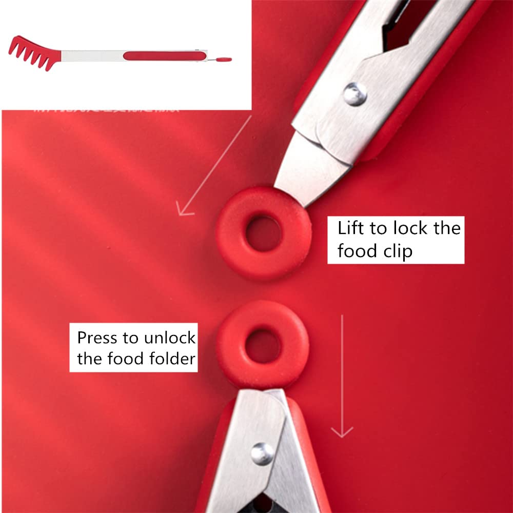 Large 13'' Red Stainless Steel Pasta Tong With Silicone Tips, Spaghetti Tongs Pasta Server Utensil For Noodles Cooking Baking Fo
