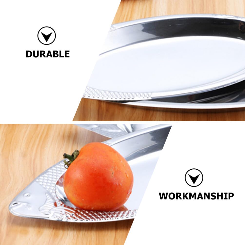 Osaladi 2Pcs Stainless Steel Dinner Plates Camping Plates Metal Oval Fish Platter Dishes Serving Plates Fruit Tray Holder For De