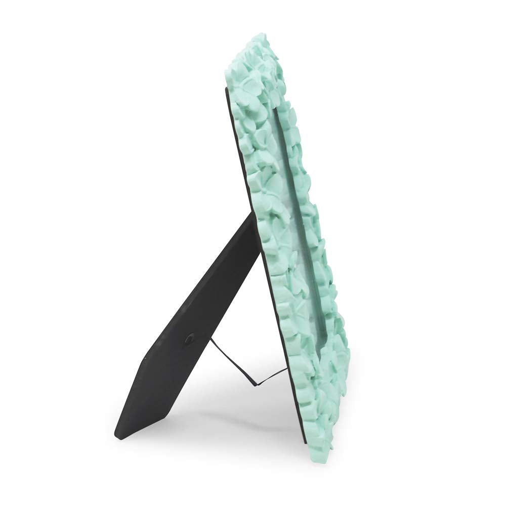 Laura Ashley 4x6 Mint Green Flower Textured Hand-Crafted Resin Picture Frame w/Easel & Hook for Tabletop & Wall Display, Decorat