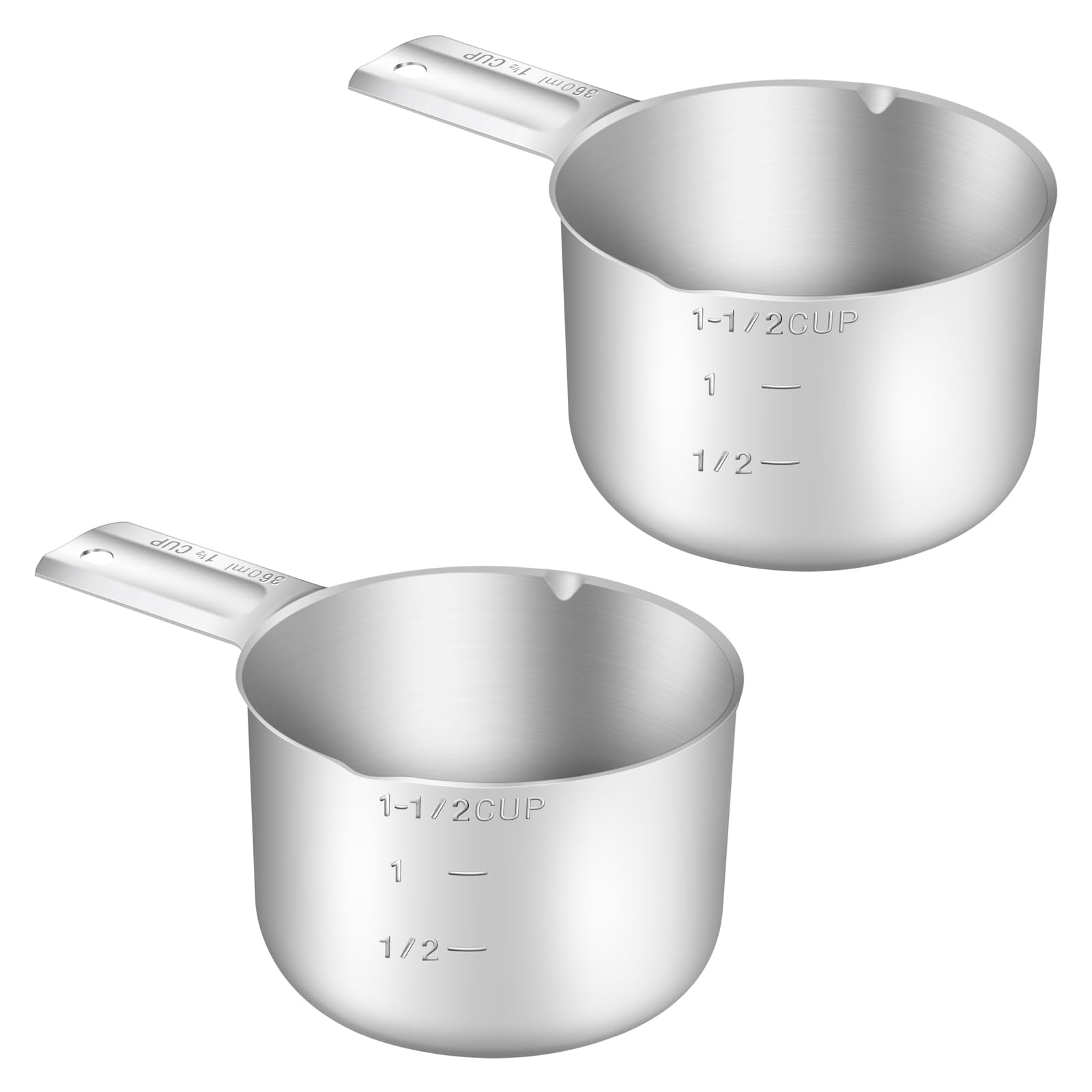 BERYLER 2PCS 1-1/2Cup (360ml, 12oz) Single Measuring Cup, Stainless Steel Measure Scoop, Metric and US Measurement, Dishwasher S