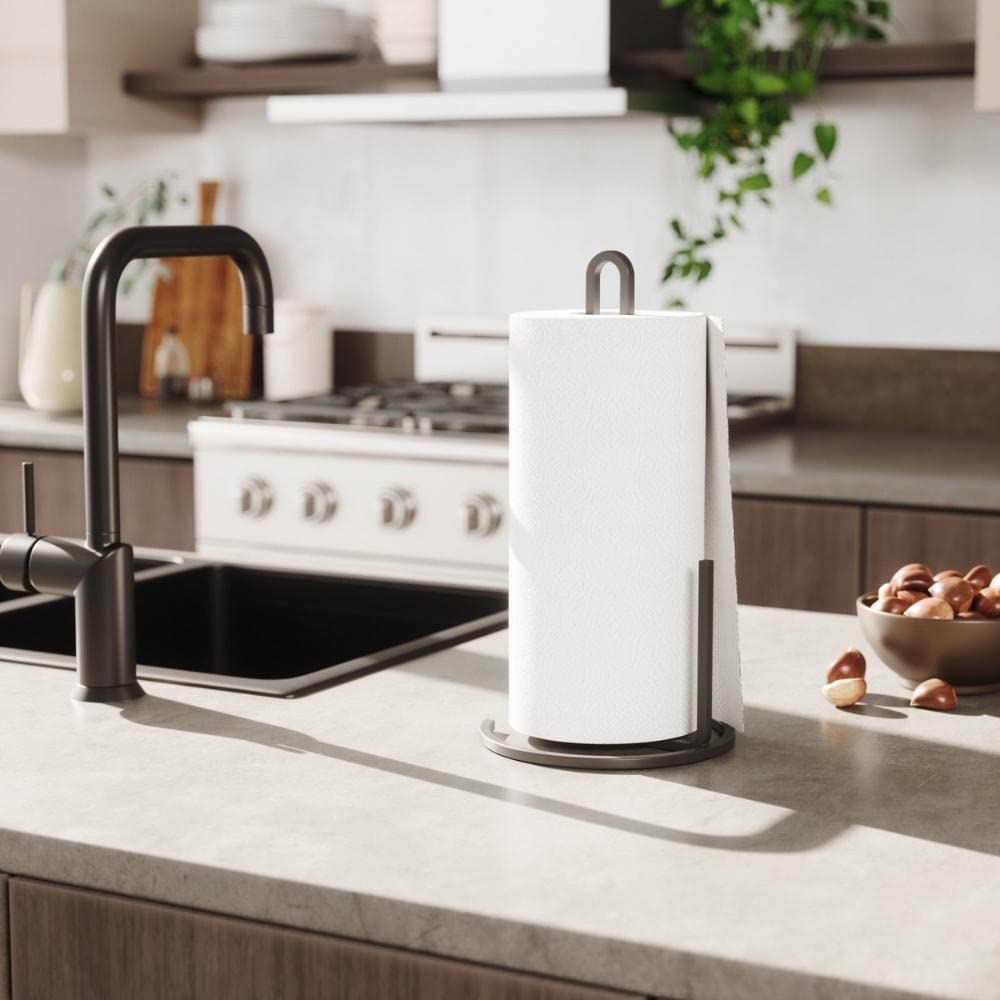 Umbra Squire Paper Towel Holder Stand, Metal Dispenser For Kitchen Or Bathroom Countertop, Black Medium