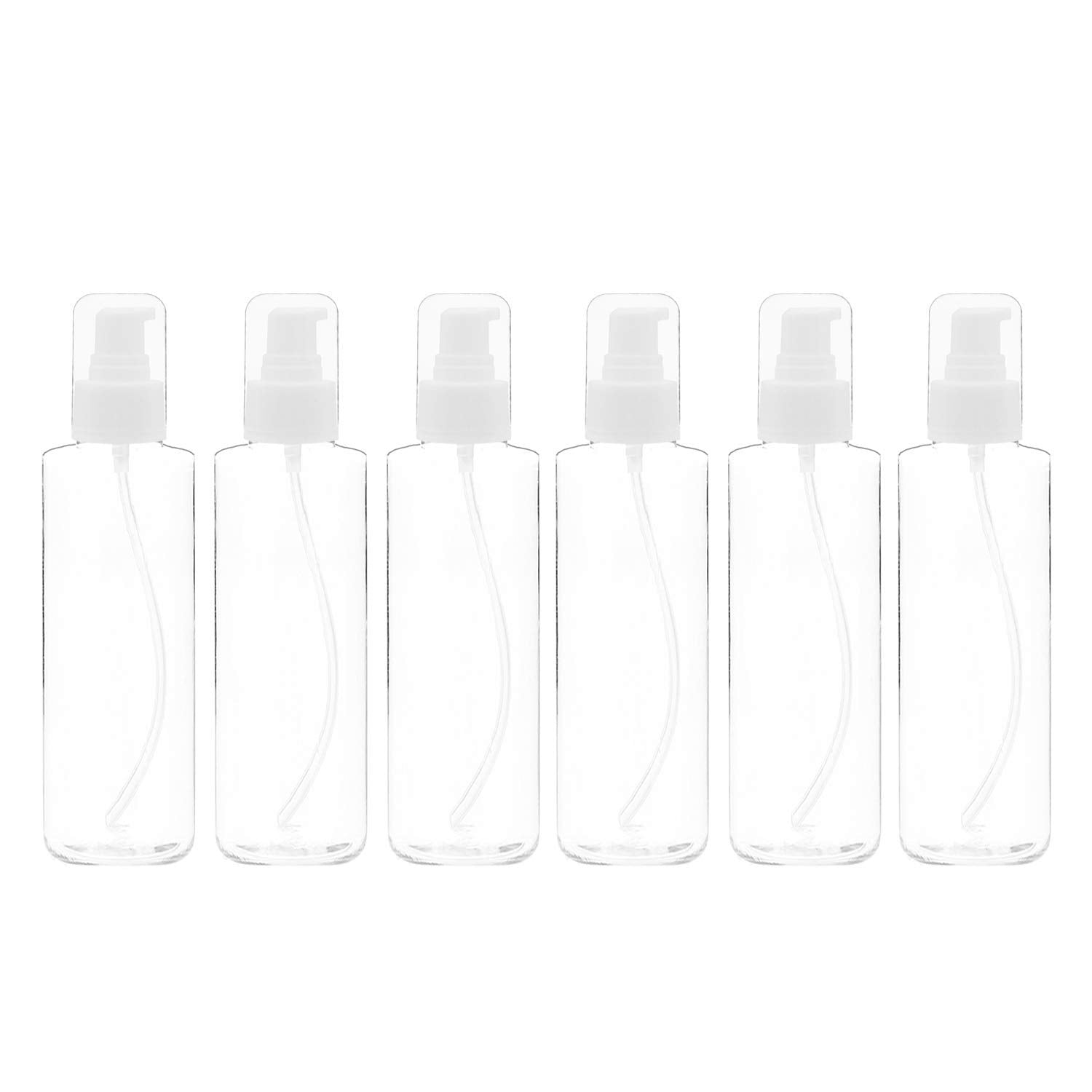 Trendbox 6 Pack Plastic Empty Bottles With Duckbill Pump Cap For Shampoo, Lotions, Liquid Body Soap, Cream (1 Oz / 30 Ml)
