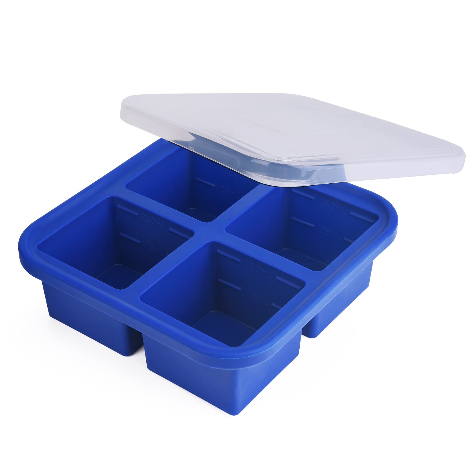 Kinggrand Kitchen 1-Cup Silicone Freezer Tray With Lid - 1 Pack - Make 4 Perfect 1-Cup Portions - Easy Release Molds For Food St