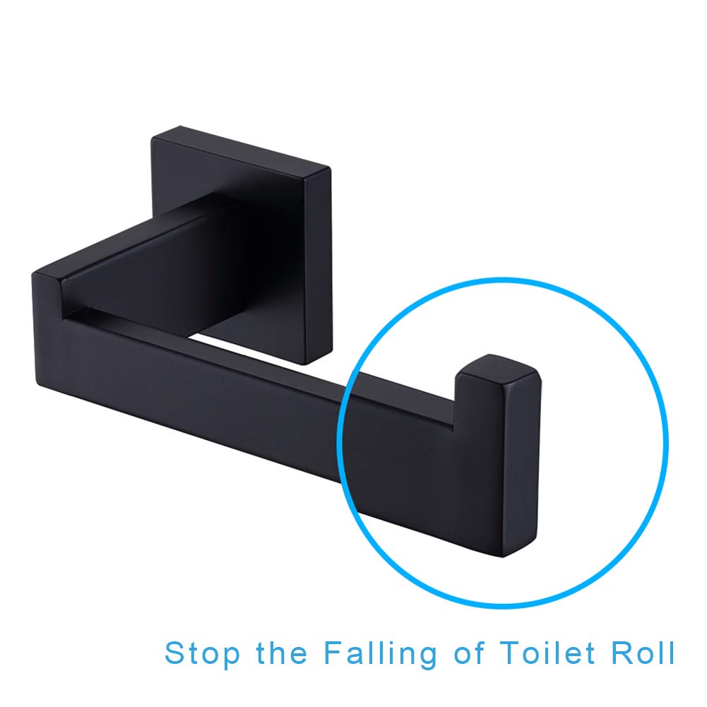TASTOS Toilet Paper Holder Matte Black  Toilet Tissue Roll Holders Dispenser and Hangers Wall Mounted for Bathroom & Kitchen  Stainless Steel Modern Square Style