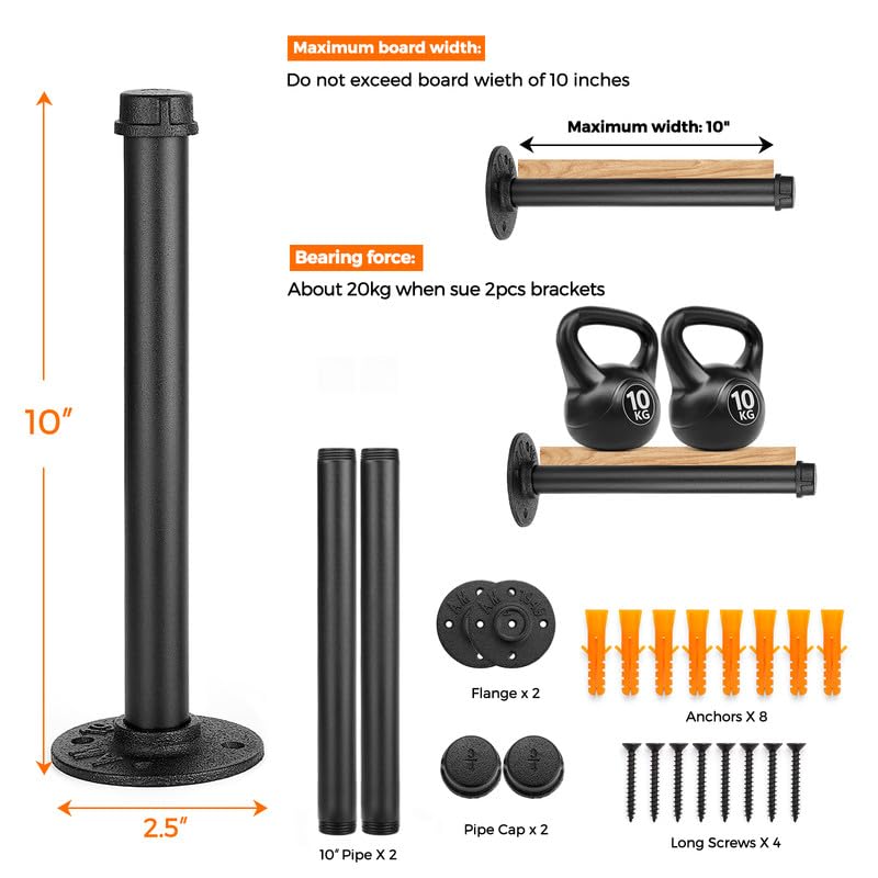 Home Expert 10 Inch Black Industrial Pipe Floating Clothing Rack Wall Mounted, Heavy Duty Garment Rack For Hanging Clothes, Mult