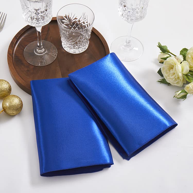 Aormenzy 60 Pack Royal Blue Satin Napkins 17 X 17 Silky Napkins, Party Cloth Napkins Square Satin Napkins, Dining Table Napkins