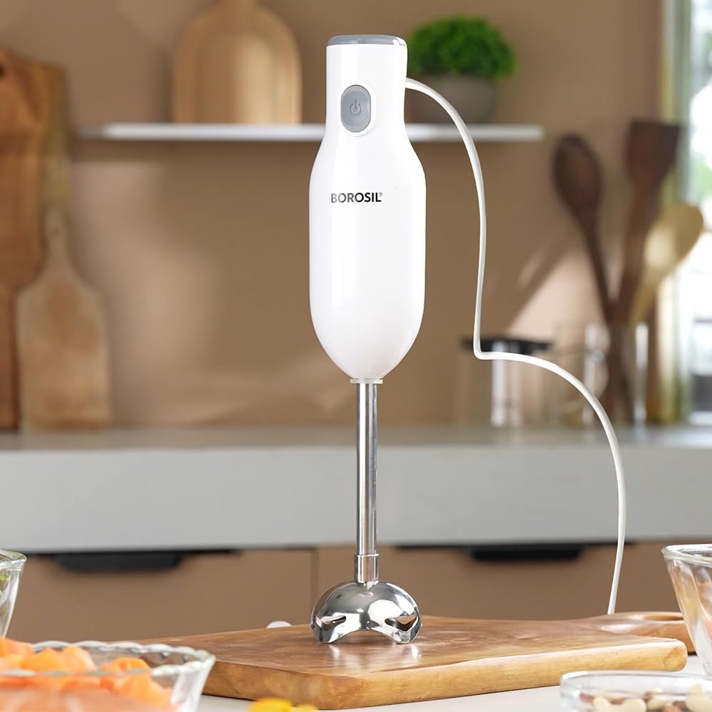Borosil Smartblend 250 W Hand Blender With 800Ml Beaker | Detachable & Washable Blending Rod | Stainless Steel Stem For Hot/Cold