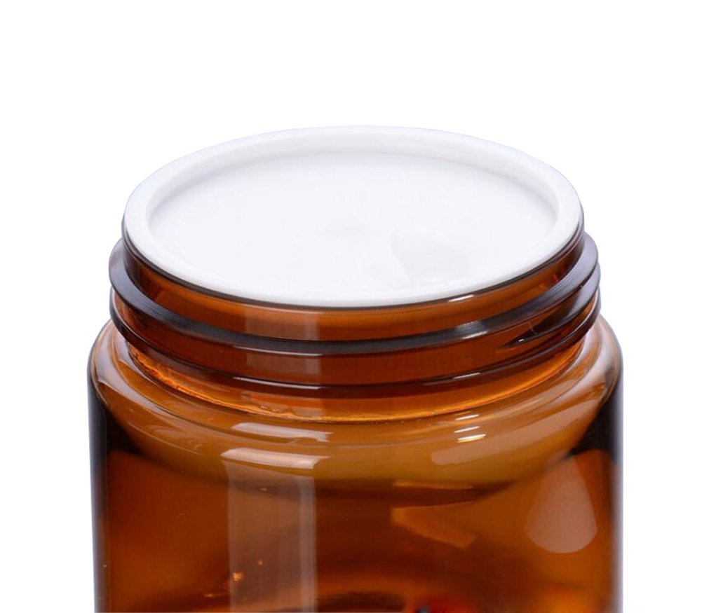 6Pcs Plastic Amber Makeup Round Jars Pot With White Inner Liners And Black Lids Cosmetic Packing Vial Bottles Storage Holder Con