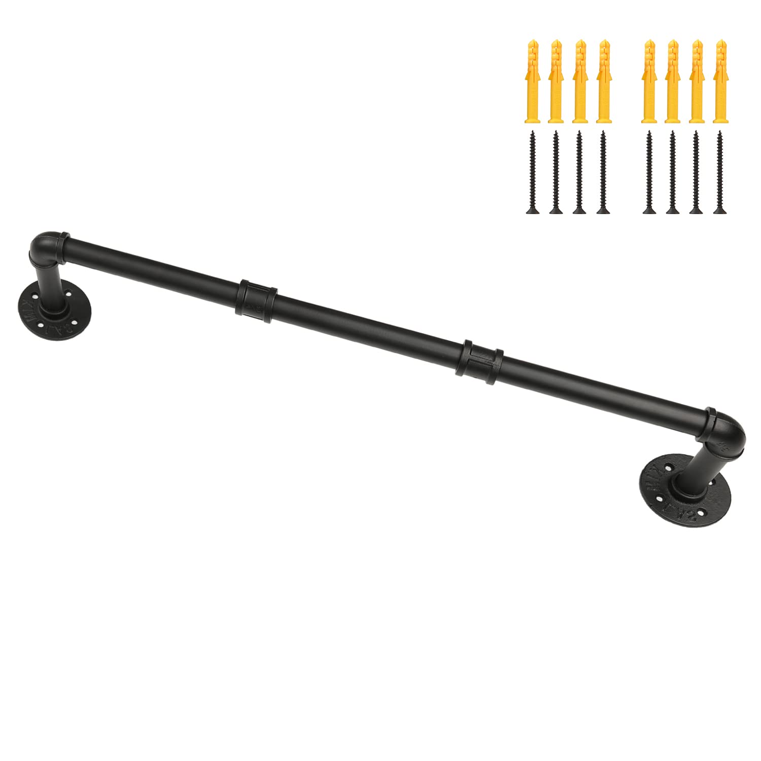 Industrial Pipe Clothing Rack, 30 Wall Mounted Clothes Garment Rack , Black Iron Pipe Clothes Hanging Bar, Heavy Duty Metal Ha
