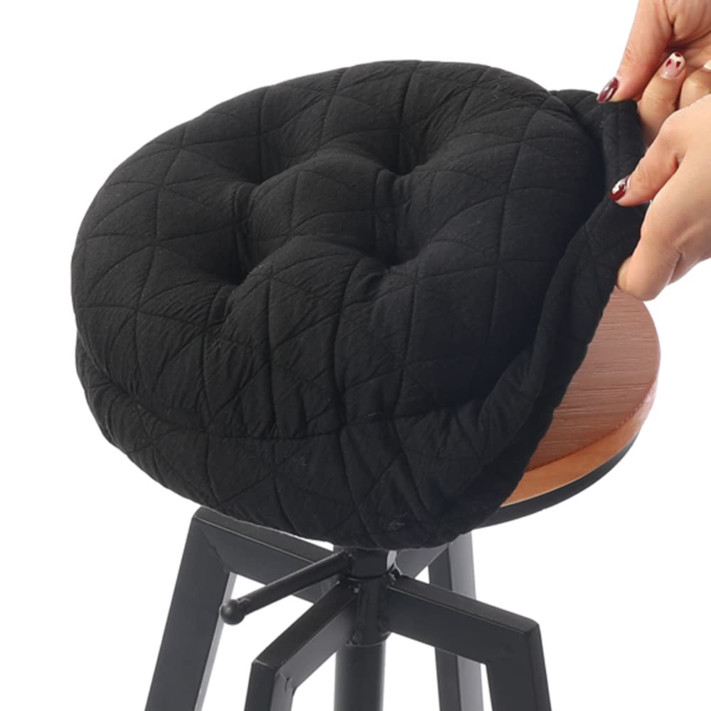 Buyue Seat Cushion For Round Bar Stool, Dia.12 Luxury Fashion Jacquard With Anti-Skid Silicone Bar Stool Cushion Padded (Black,