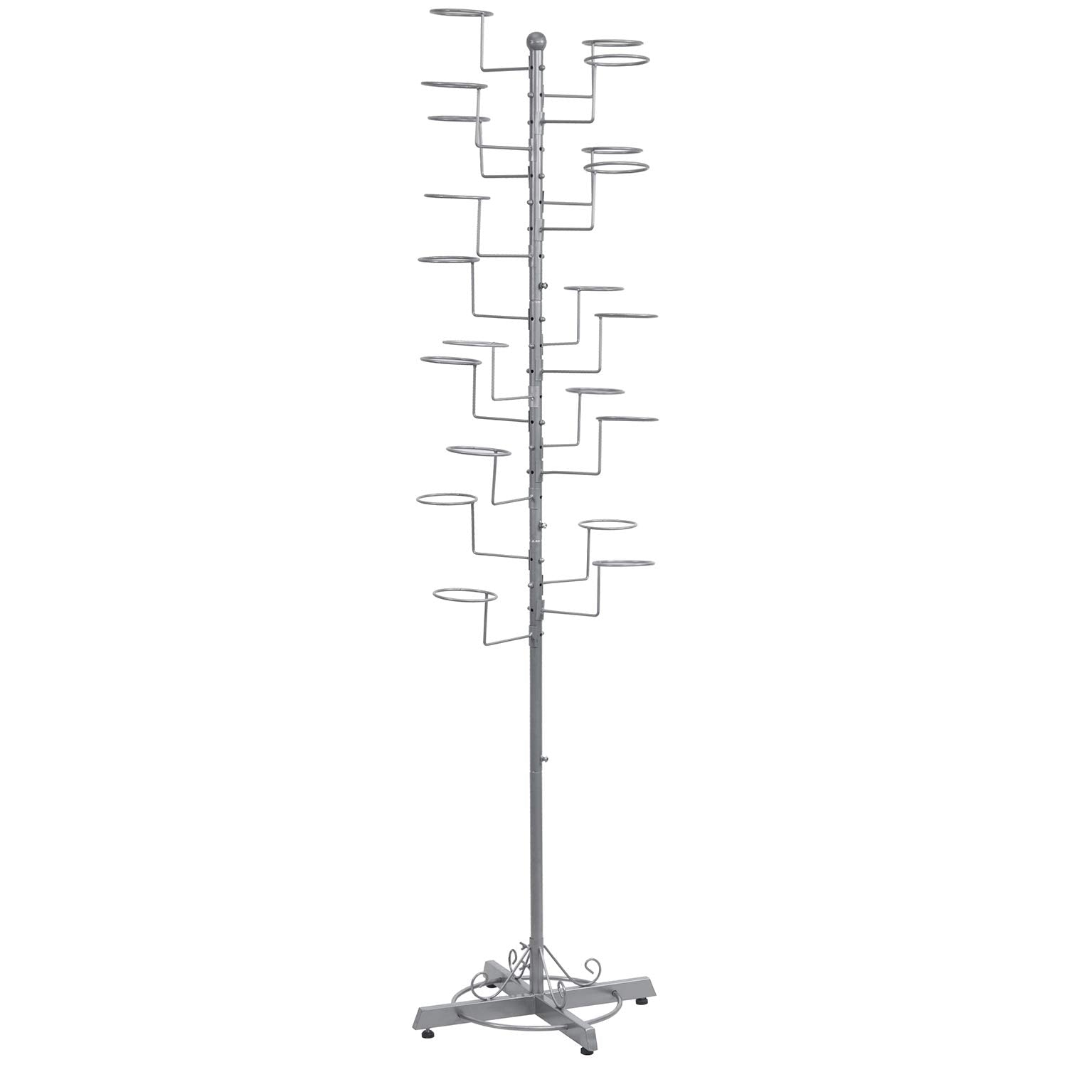 Mygift Modern Large Freestanding Hat Rack Stand, Silver Metal Retail Wig Or Hat Display Stand With 20 Customizable Circular Hook