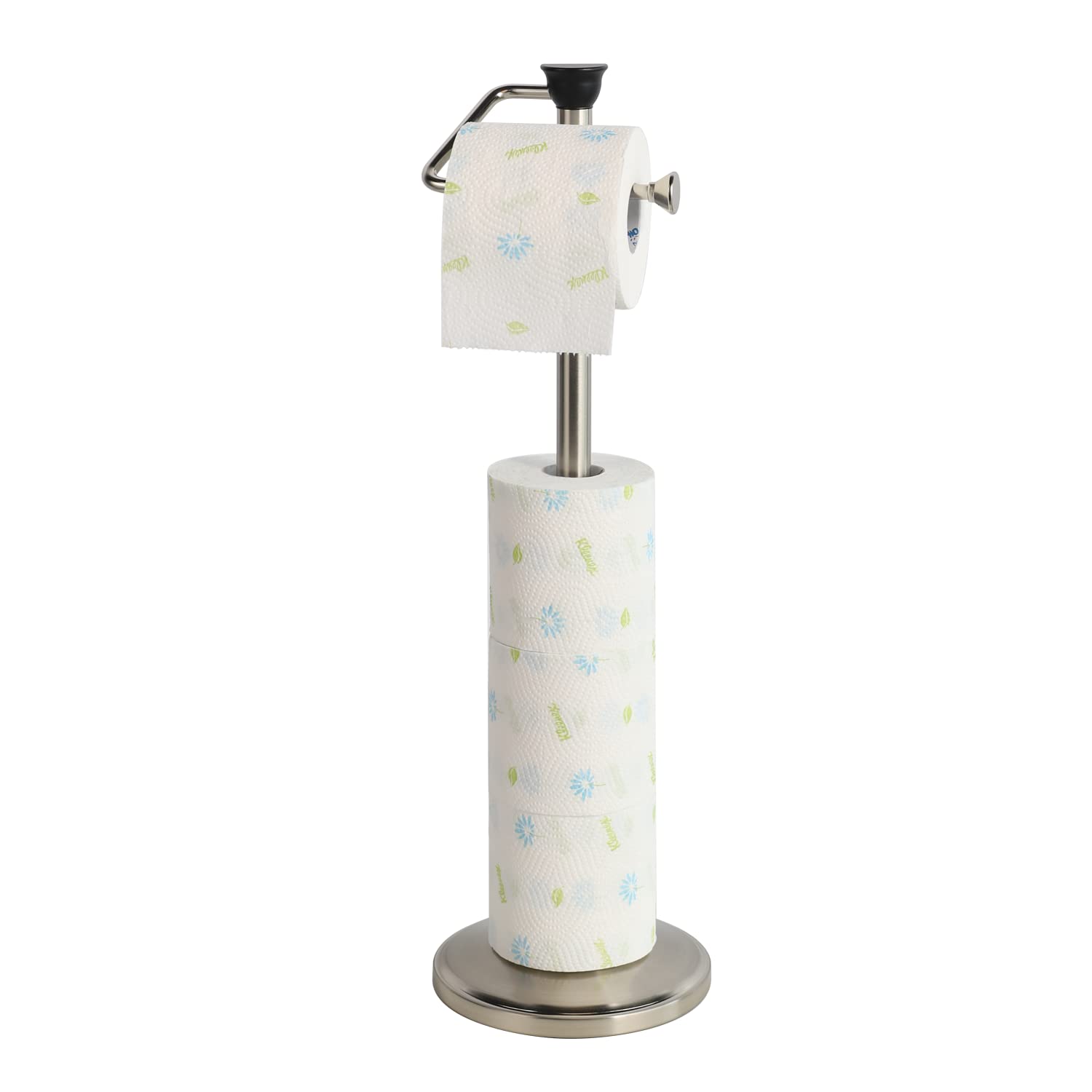 Zccz Toilet Paper Holder With Storage - Free Standing Tissue Dispenser - Nickel Finish - Holds Up To 5 Mega Rolls - No Tools Req