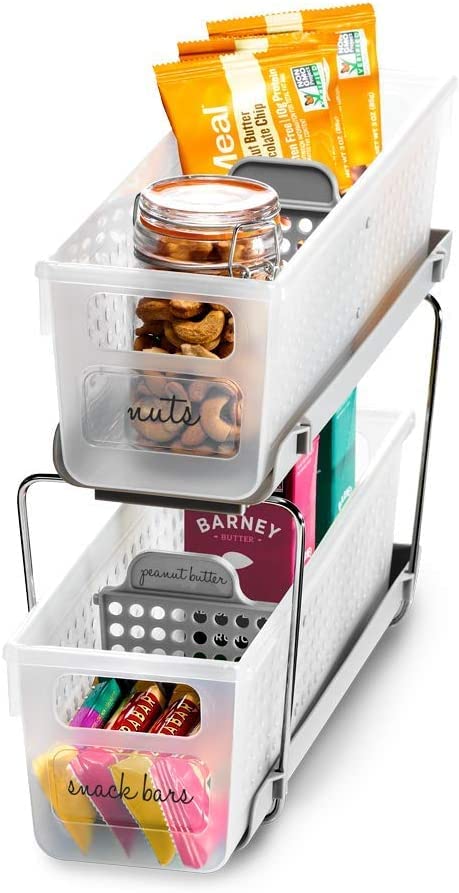 Madesmart 2-Tier Plastic Mini Multipurpose Organizer With Divided Slide-Out Storage Bins, Compact Under Sink And Cabinet Organiz