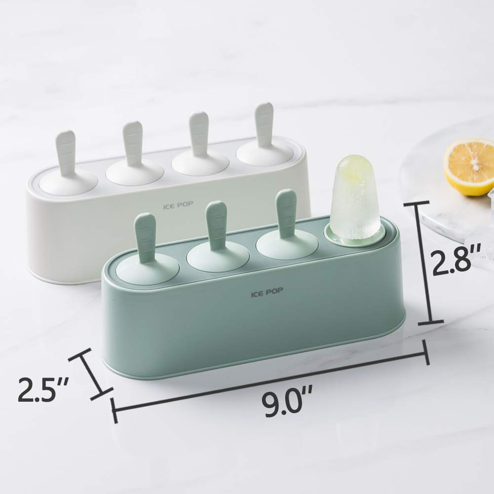 Popsicle Mold Set 4 Pieces Homemade Silicone Popsicle Maker Easy Release Ice Cream Molds Reusable Diy Pop Molds (Green)