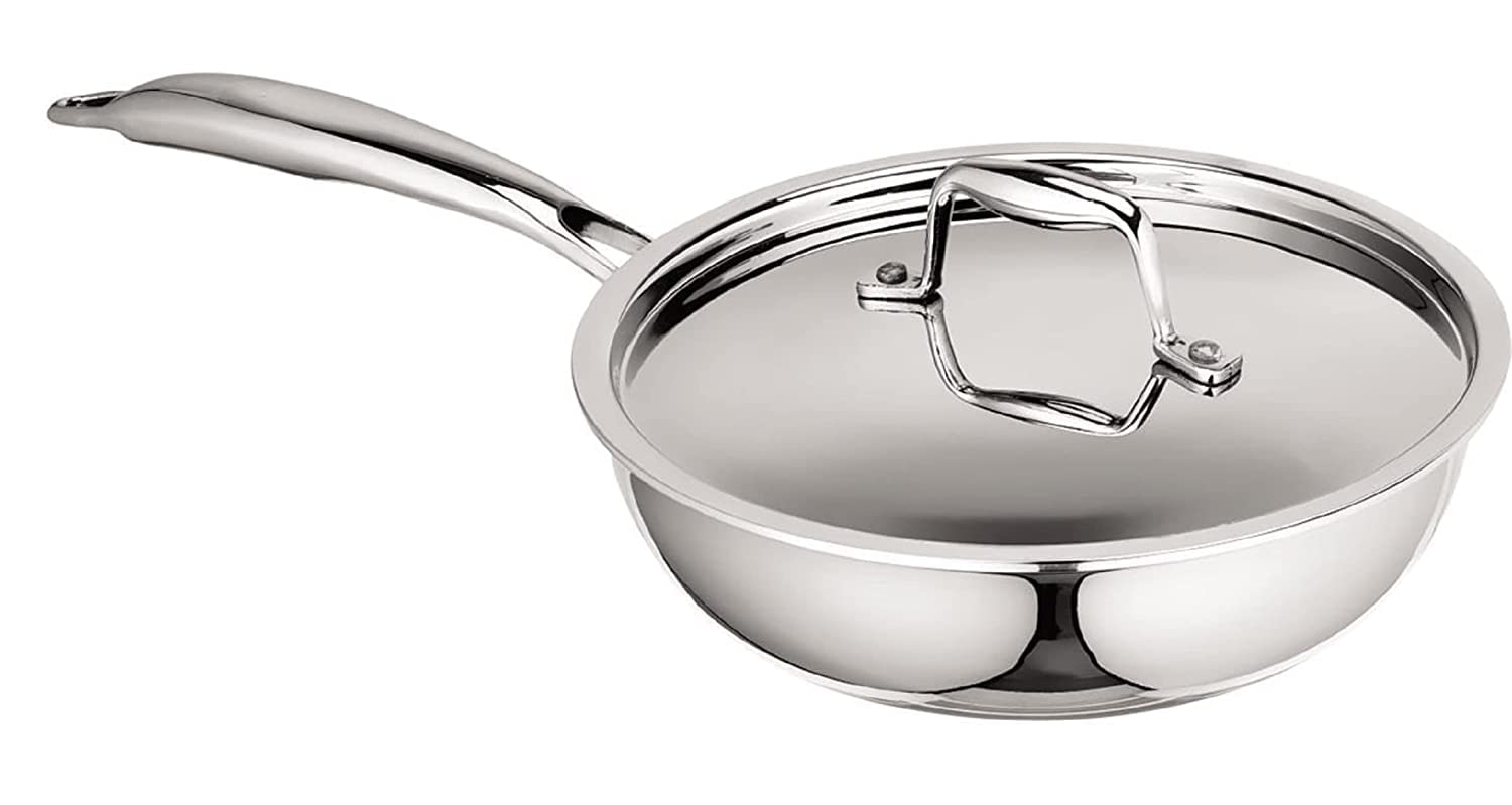 Signoraware Artista Tri-Ply Stainless Steel Induction Compatible Triply Frypan With Steel Lid (Induction And Gas Compatible), 18