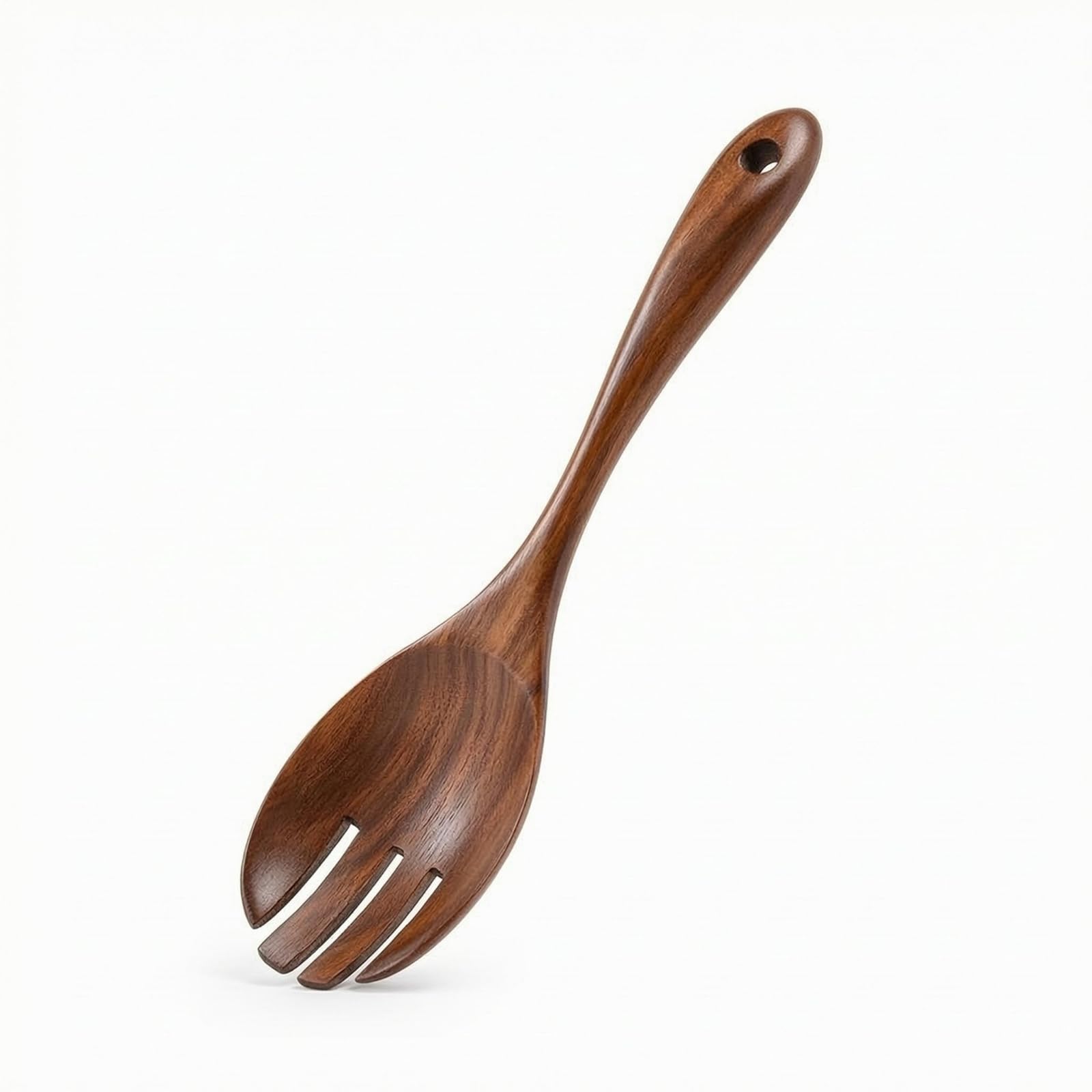 Ecomistiq Smooth Finish Teak Kitchen Utensil SinglePiece Carved Wooden Utensil Hanging Hole Wooden Cooking Spoon Set Wood Grain
