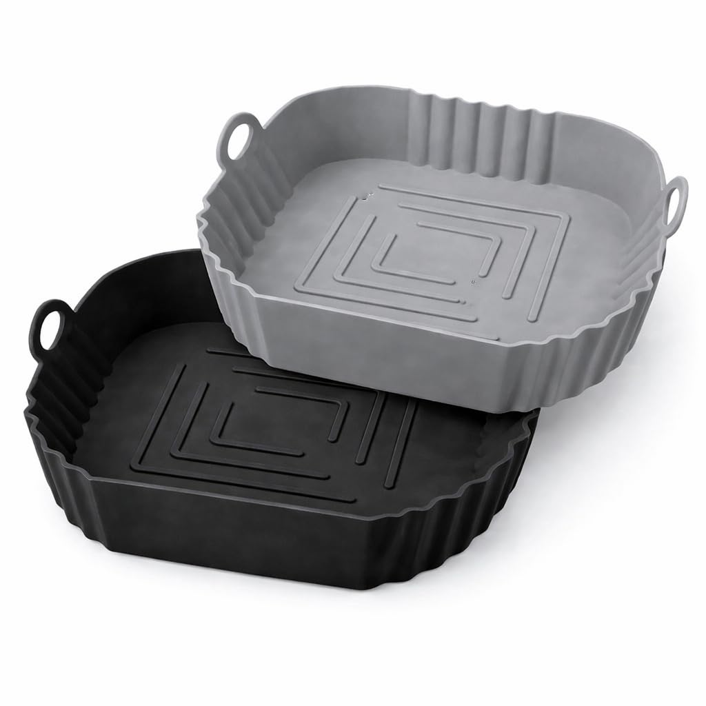 2 Pcs Square Air Fryer Silicone Liners, 6.30 Inch Food Grade Reusable Heat Resistant Silicone Air Fryer Oven Microwave Accessory