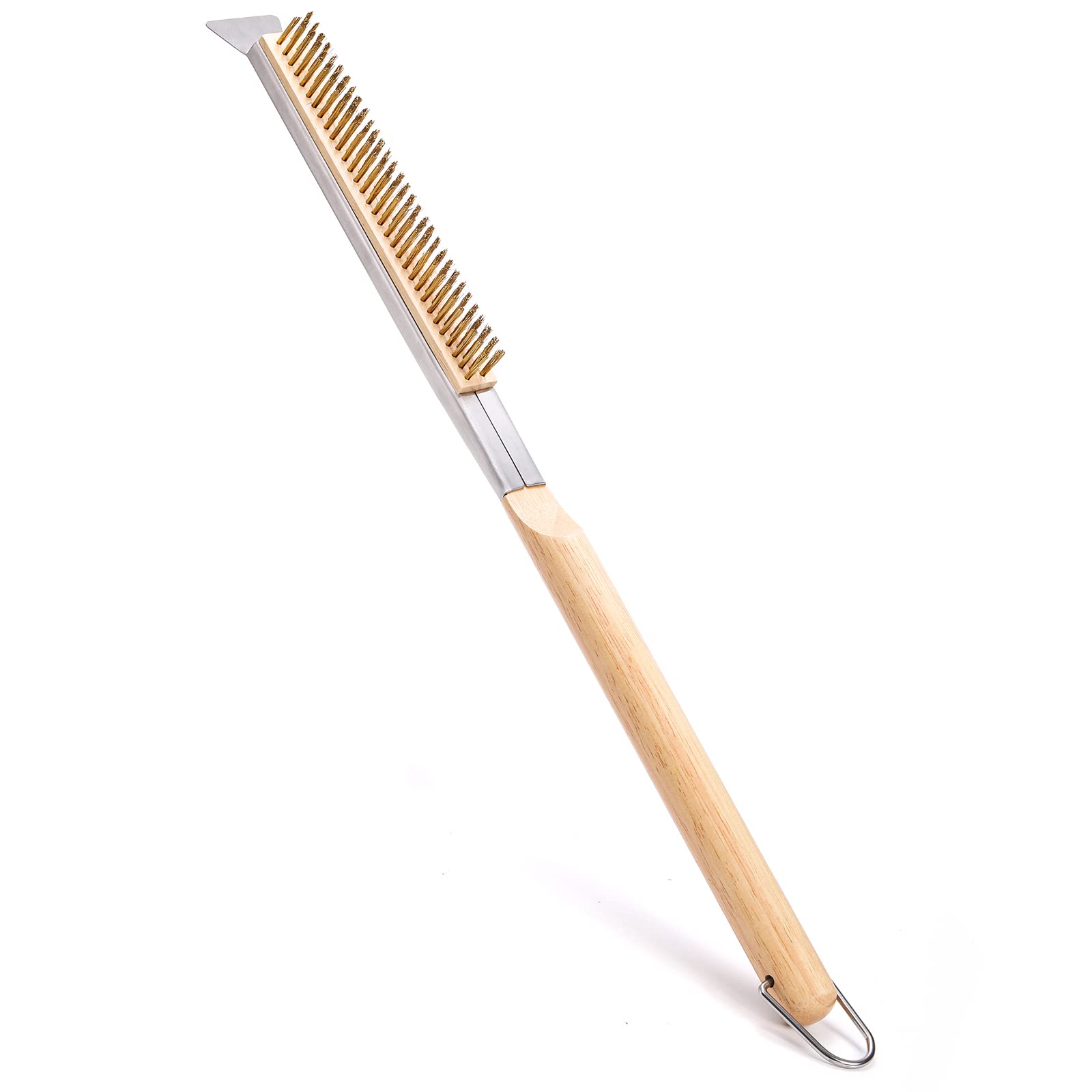 Zeayea 21 Inch Pizza Oven Brush With Scraper, Brass Bristles For Pizza Oven, Copper Wire Pizza Stone Cleaning Brush For Bbq Gril
