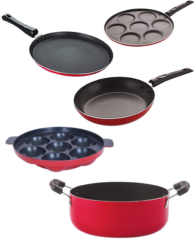 Nirlon Non Stick Aluminium Heat Resistance Cookware Set Of 5 Pieces With Bakelite Handle (Gas Compatible)(2.6Mm_Ft13_Tp_Ap(7)_Ca