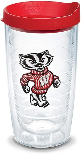 Tervis Wisconsin Badgers Bucky Badger Mascot Tumbler with Emblem and Red Lid 16oz  Clear