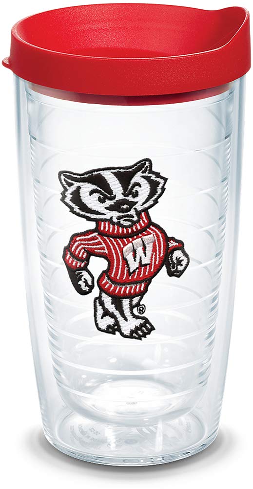 Tervis Wisconsin Badgers Bucky Badger Mascot Tumbler With Emblem And Red Lid 16Oz, Clear