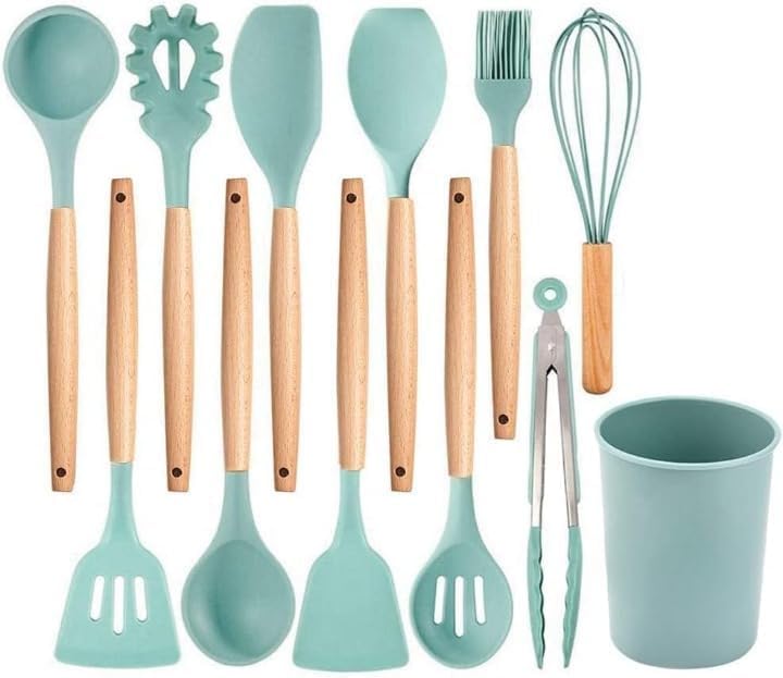 Twinkal Enterprises 12Piece Silicone Spatula Set With Wood Handles, HeatResistant NonStick Kitchen Cooking Utensils With Hold