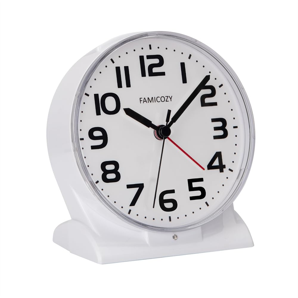 FAMICOZY Automatically Backlighted Alarm Clock,Silent No Ticking for Seniors Vision Impaired,Easy to Set,Big Numbers,Ascending A