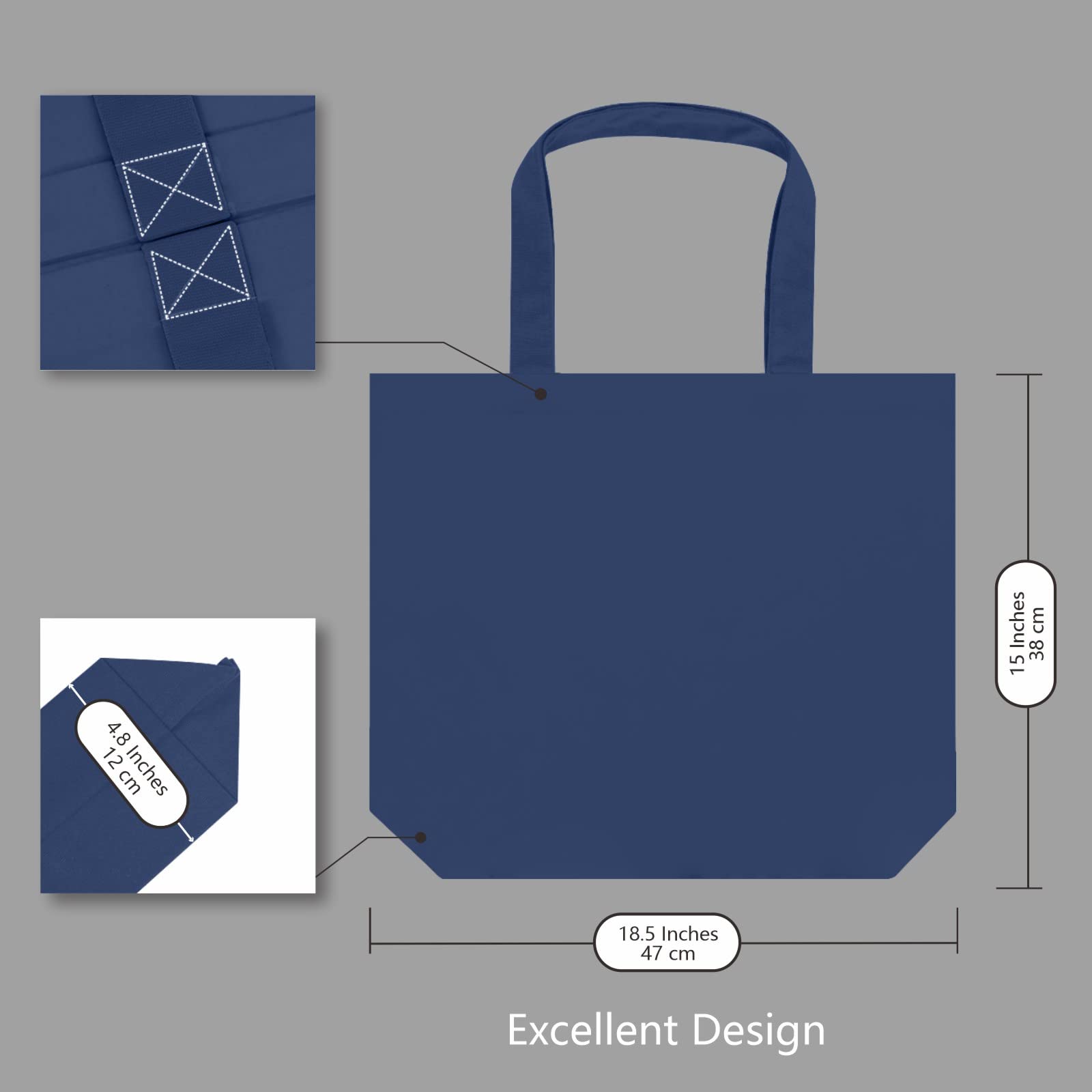 Topdesign 3-Pack Super Strong Large 12Oz Cotton Canvas Tote Bag, Reusable Grocery Shopping Cloth Bags, Fashionable Two-Tone Bags