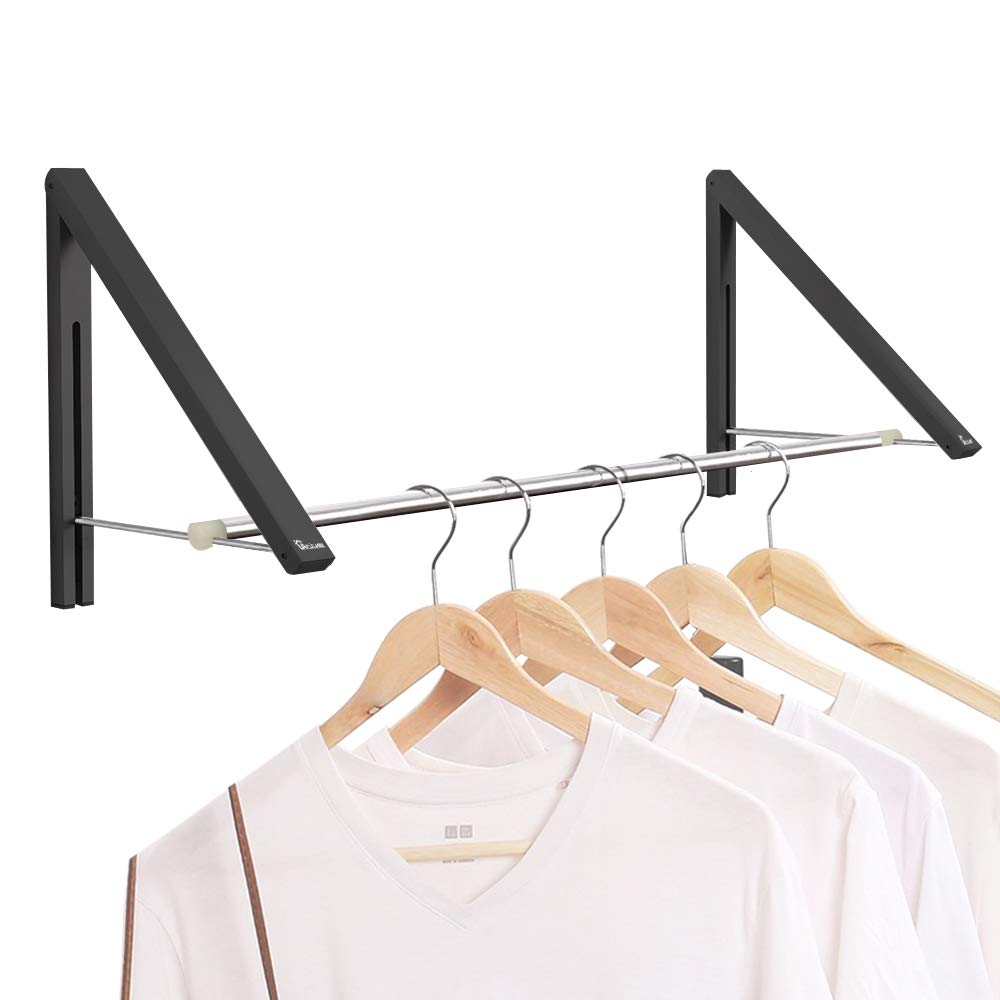 Anjuer Retractable Clothes Rack - Wall Mounted Folding Clothes Hanger Drying Rack For Laundry Room Closet Storage Organization,