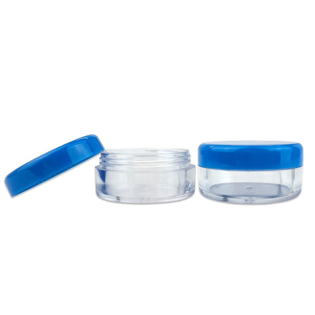 Beauticom (Quantity: 200 Pieces) 5G/5Ml Round Clear Jars With Blue Lids For Scrubs, Oils, Toner, Salves, Creams, Lotions, Makeup