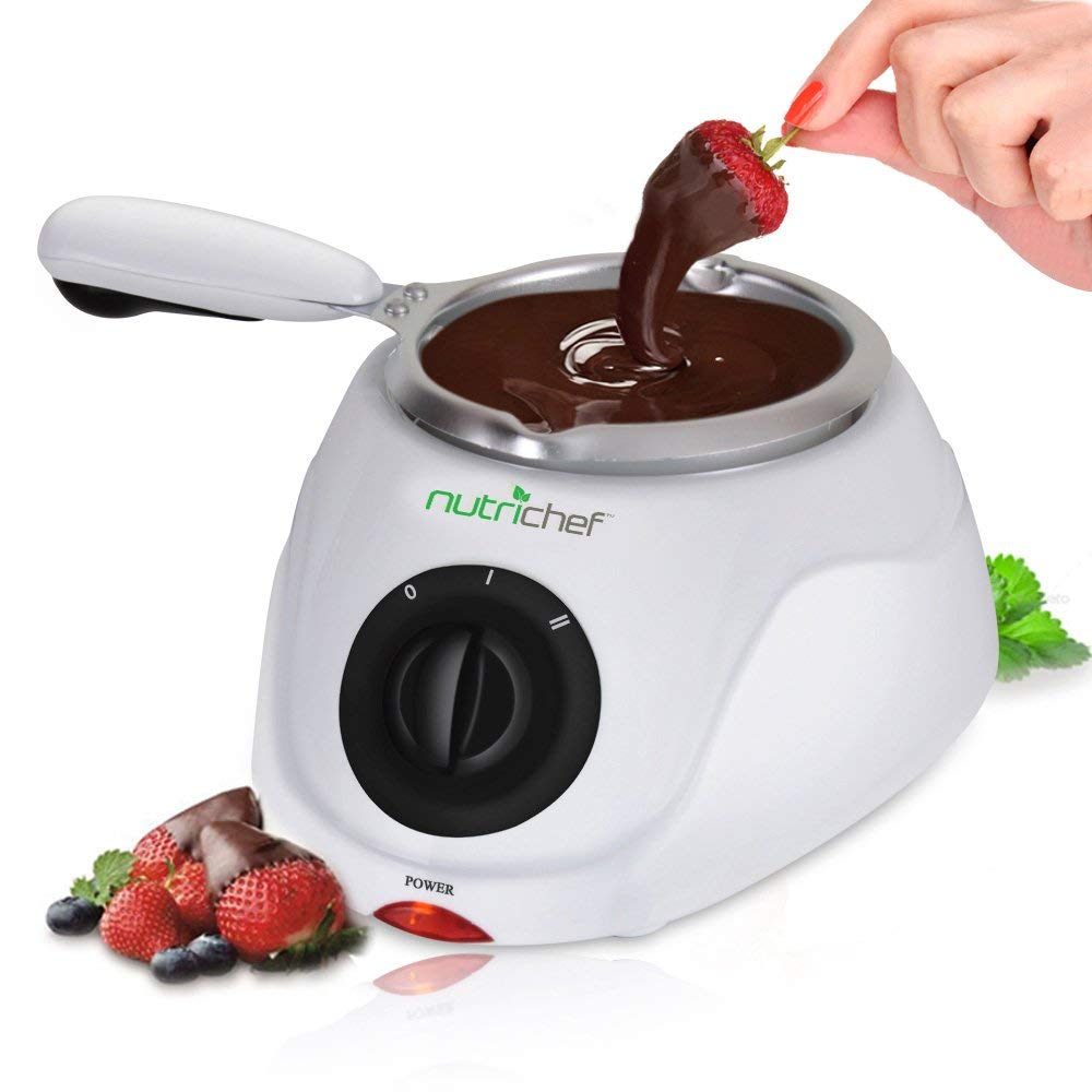Nutrichef Chocolate Melting Warming Fondue Set - 25W Electric Machine Keep Warm Dipping Function & Removable Pot - Perfect For M