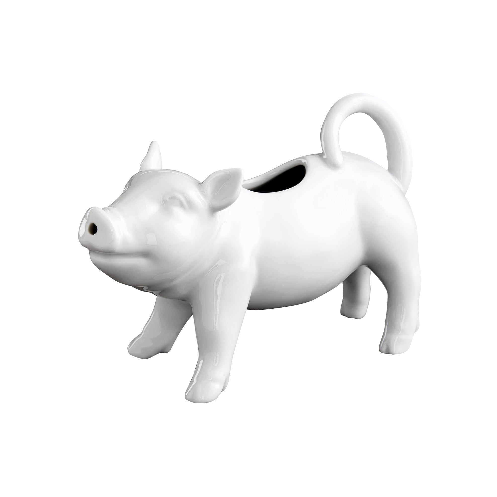 HIC Kitchen Pig Creamer With Handle, Fine Porcelain, 6-Ounce, For Serving Milk, Cream, Syrup, Dressings, And Sauces