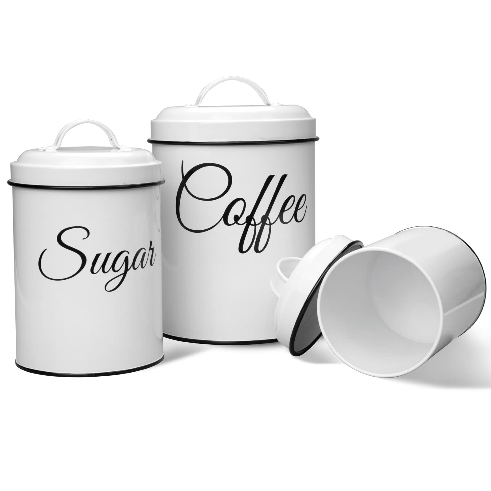Glowsol Large White Canisters Sets For The Kitchen, Coffee Tea Sugar Container Set For Countertop, Vintage Rustic Farmhouse Kitc