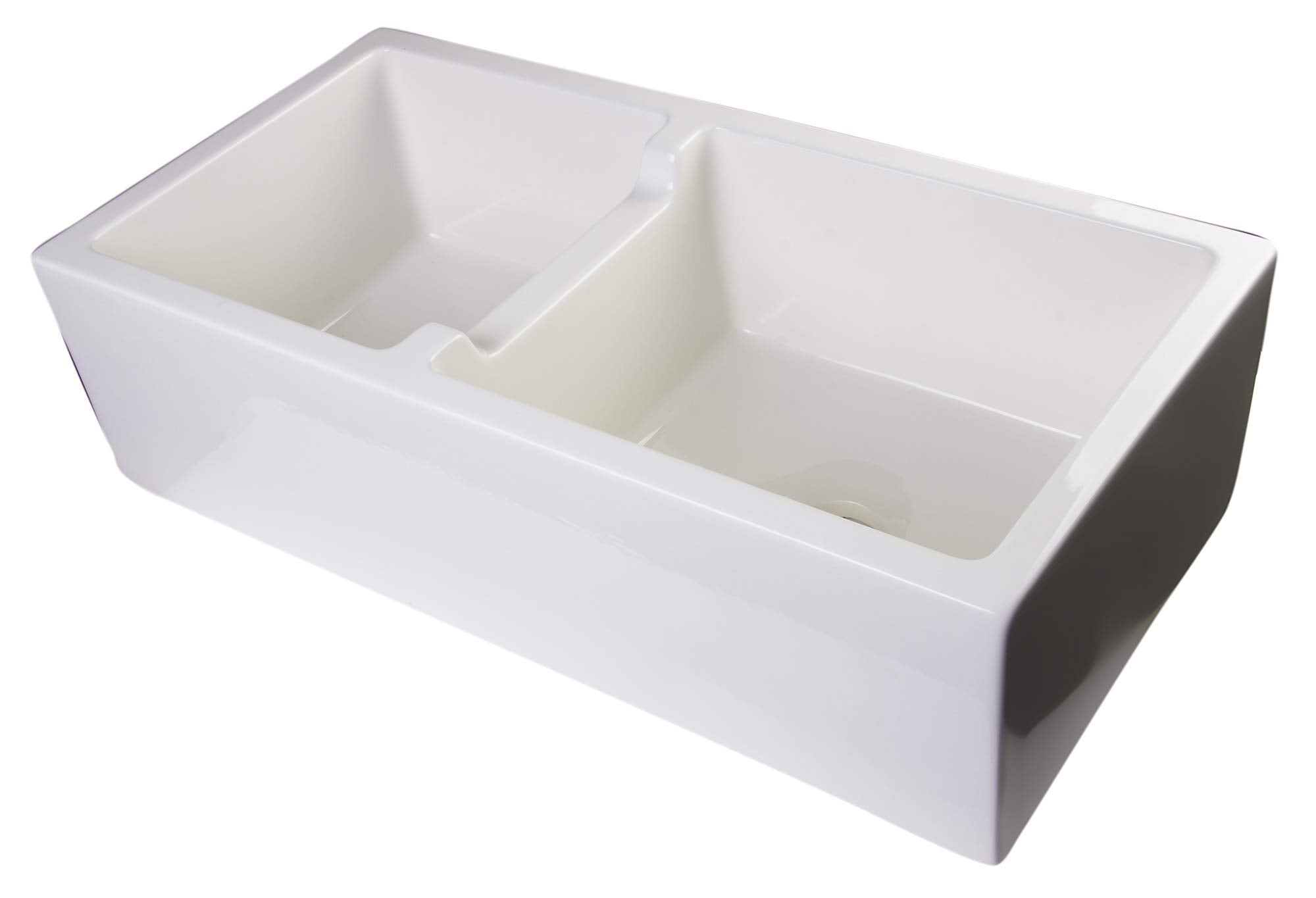 Alfi Brand Ab3618Db-B Smooth Thick Wall Fireclay Double Bowl Farm Sink, 36'', Biscuit