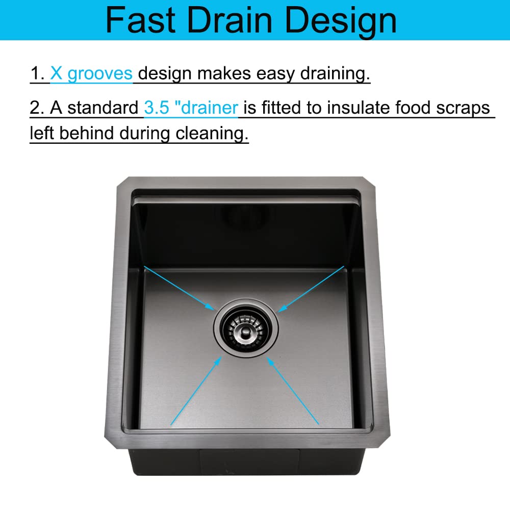 Boomhoze Black Undermount Bar Sink, Boomhoze 12 X 15 Inch Black Stainless Steel Bar Sink Undermount Small Kitchen Sink Basin Wet