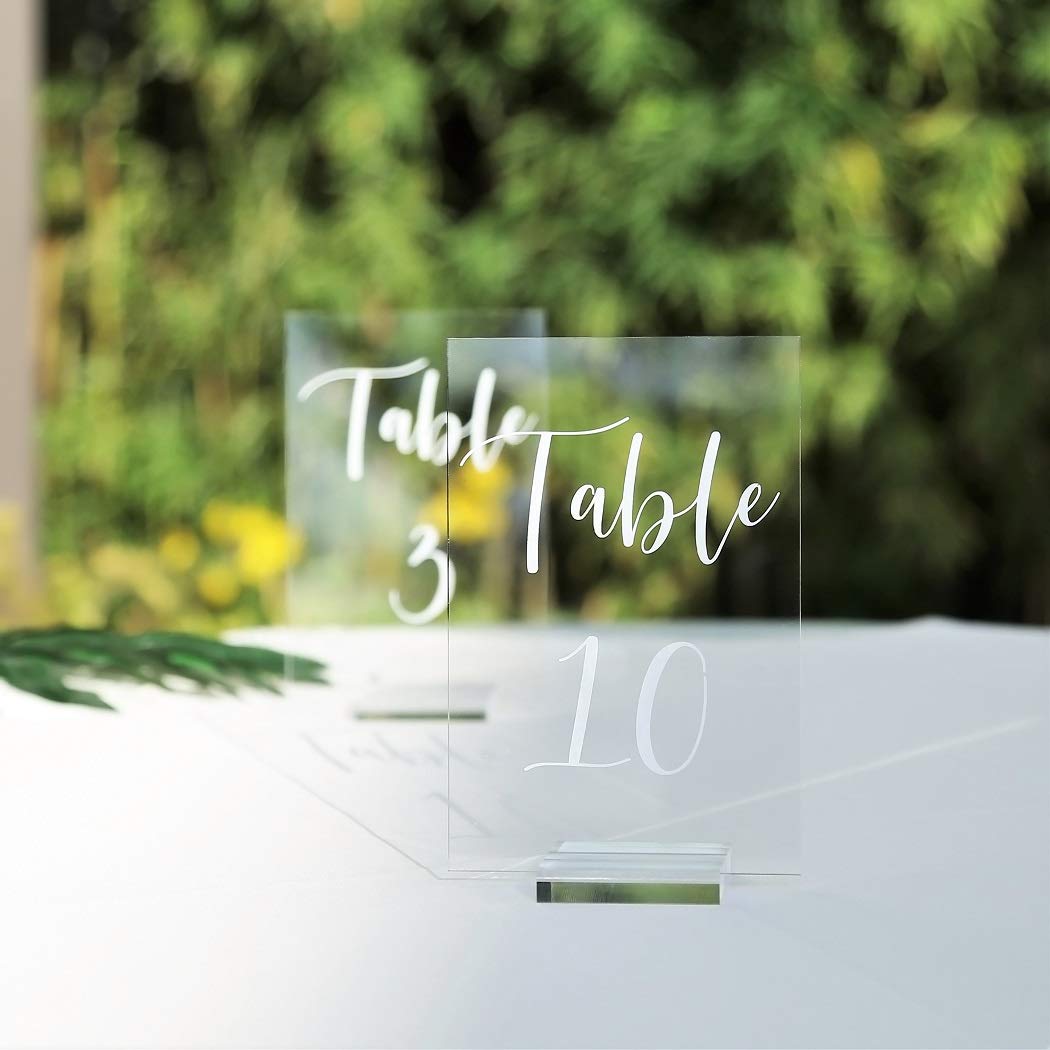 Uniqooo Acrylic Wedding Table Numbers 1-40 With Stands | 4X6 Inch Printed Calligraphy, Clear Table Number Signs And Holders | Pe
