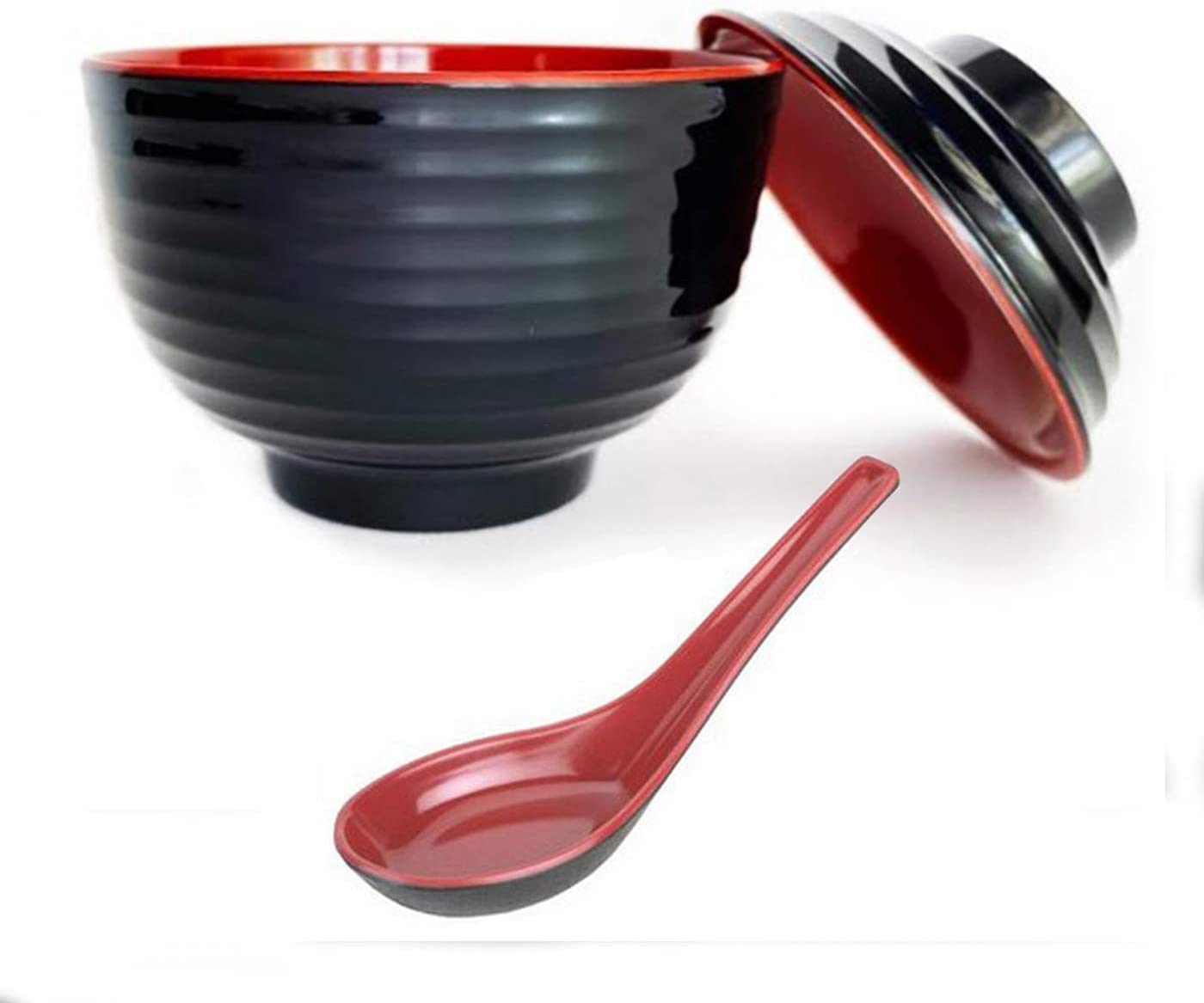 Japanbargain 3422, Japanese Style Soup Bowl With Lid And Spoon Set Miso Soup Bowl Rice Bowl Snack Bowl Dessert Bowl Appetizer Bo