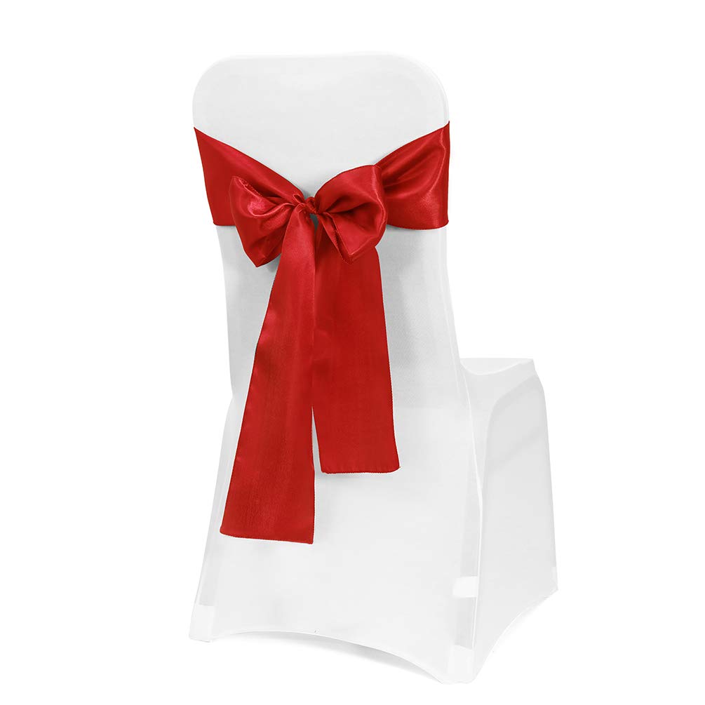 Obstal 50 PCS Red Satin Chair Sashes Bows for Wedding Reception- Universal Chair Cover Back Tie Supplies for Banquet, Party, Hot