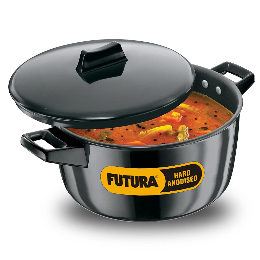 Hawkins Futura 4 Litre Cook N Serve Bowl, Hard Anodised Saucepan With Hard Anodised Lid, Sauce Pan For Cooking And Serving, Blac
