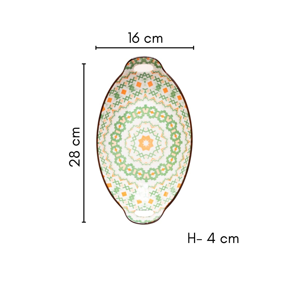 Nestasia Green Criss-Cross Ceramic Long Dish with Handles for Serving Snacks, Appetizers, Salads, and Noodles| Microwave Safe, D