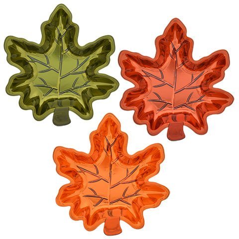 Fall Harvest Metallic Plastic Leaf Shaped Snack Trays (Set of 3)